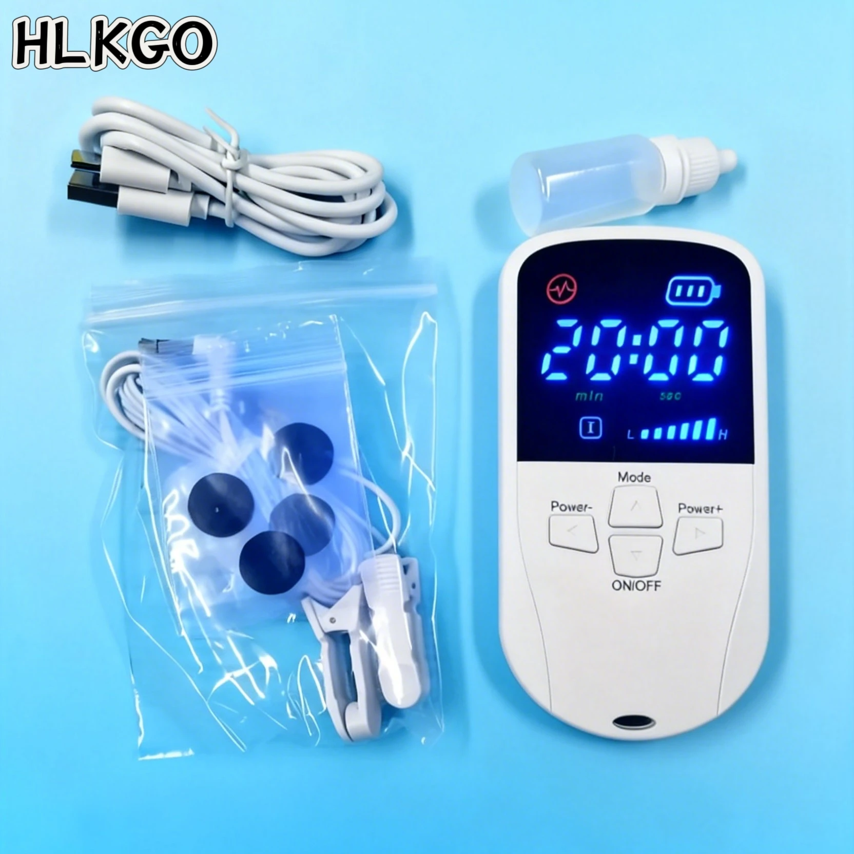 NeuroCalm kit contents including device, clips, and cables